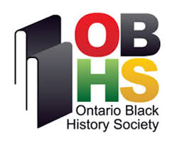 Logo of the Ontario Black History Society. Two stylized books besides a colorful acronym for the organization (OBHS). The full name appears below the acronym