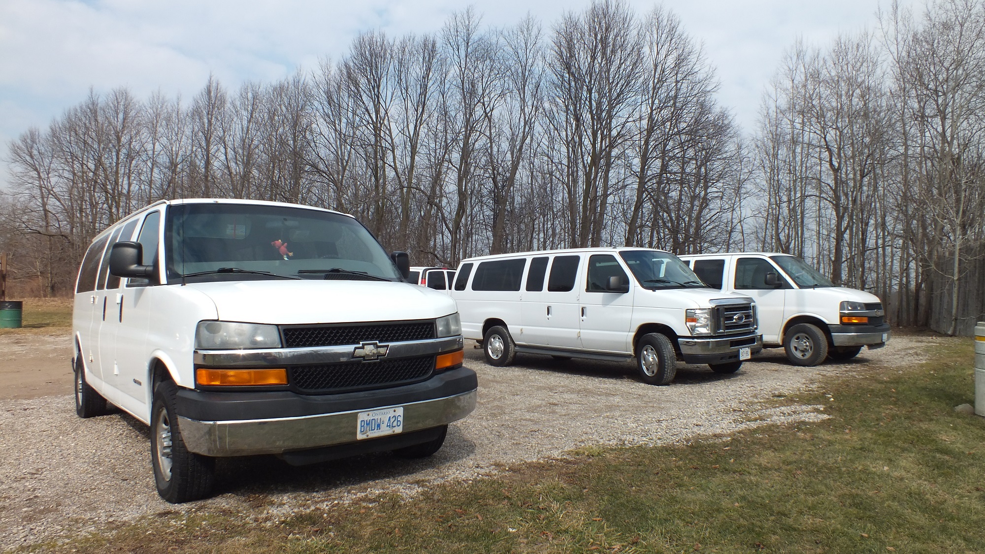 TMHC white field vans parked in the Museum of Ontario Archaeology in Fall