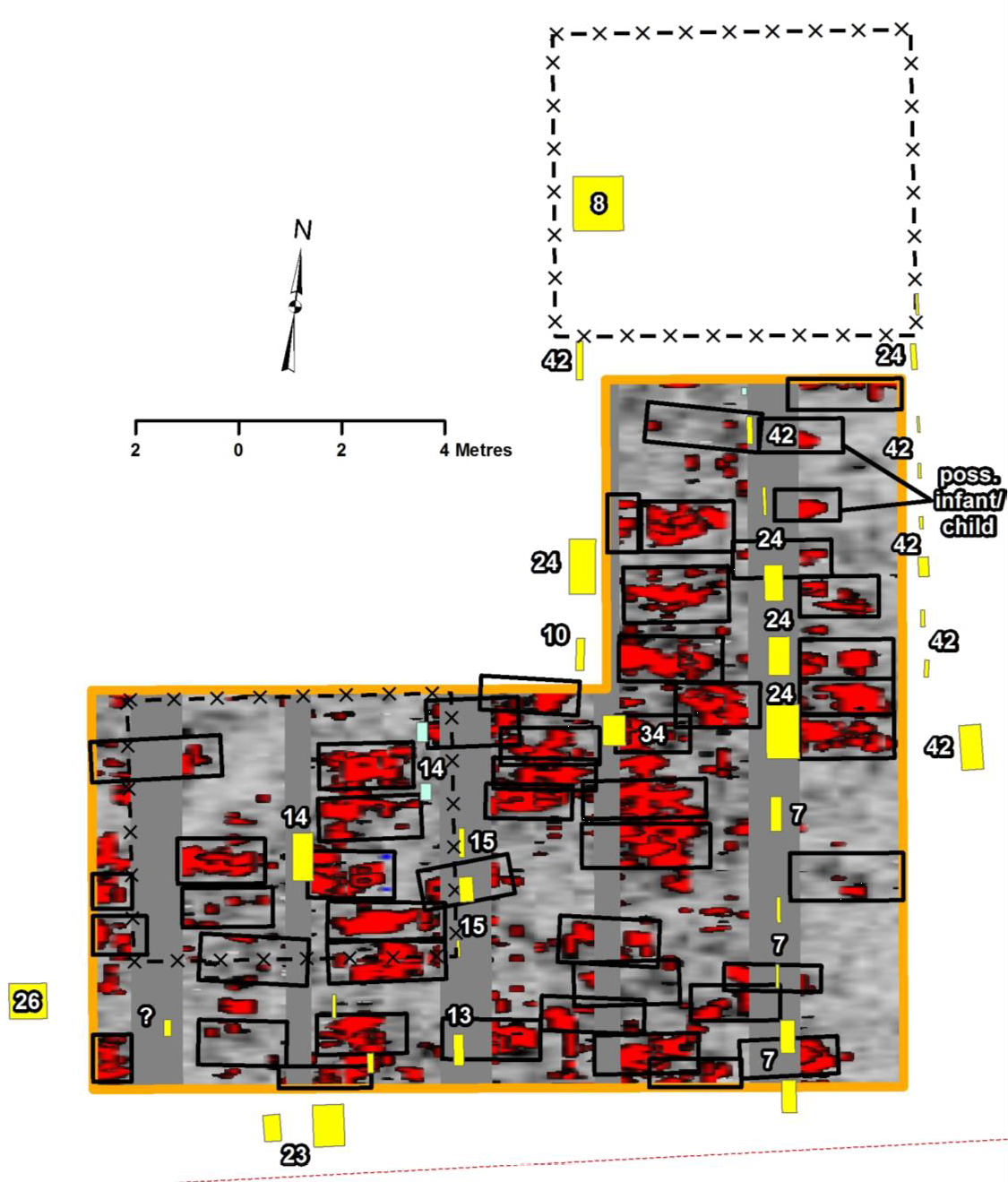 GPR composite results showing grave outlines in the SE Section - Brick Street Cemetery