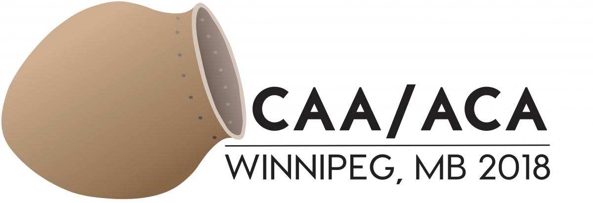 Logo of the 2018 Canadian Archaeological Association meeting in Winnipeg Manitoba. A pot is laid on it's side to the left of this information