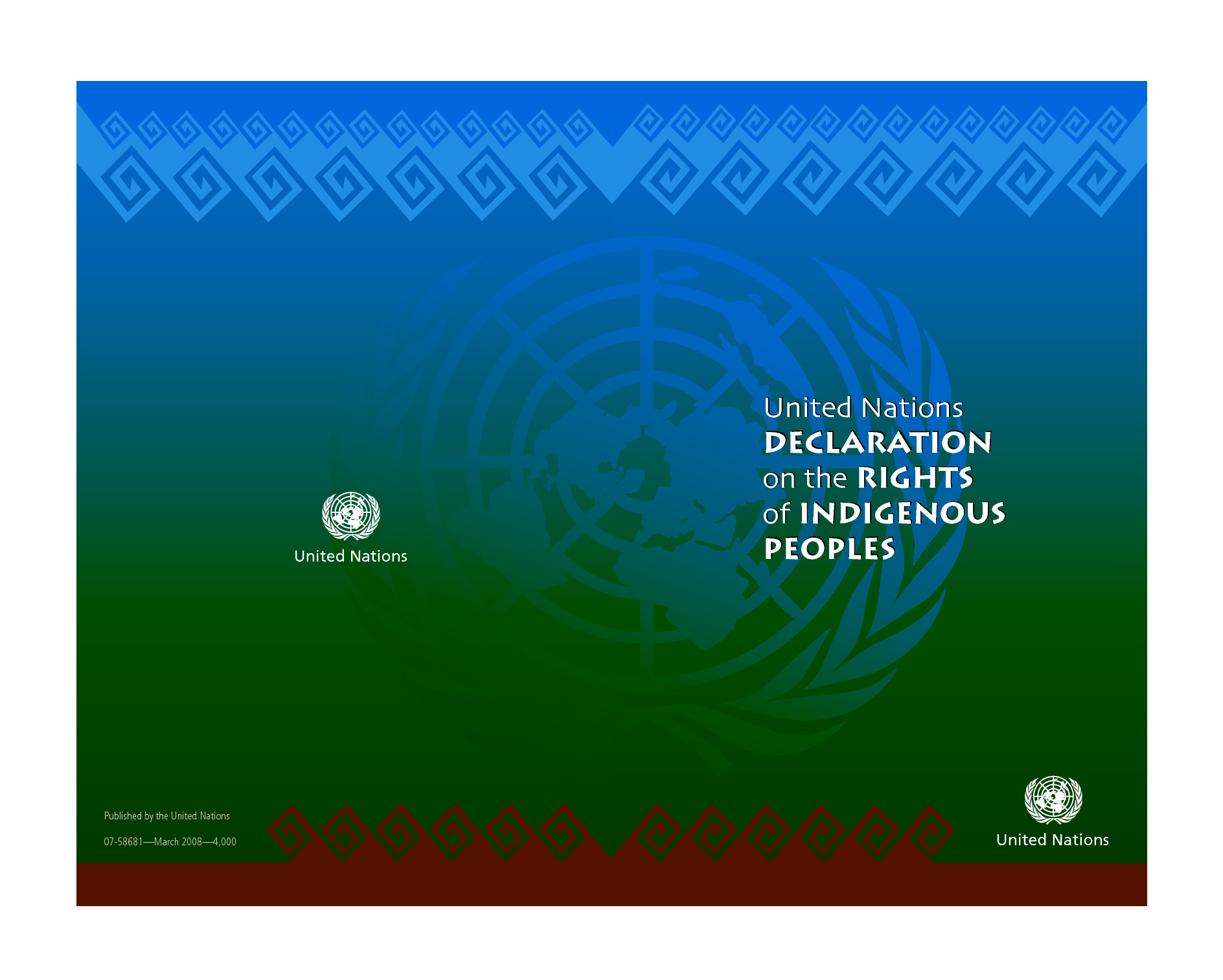 Front and back cover spread of the United Declaration of the Rights of Indigenous Peoples
