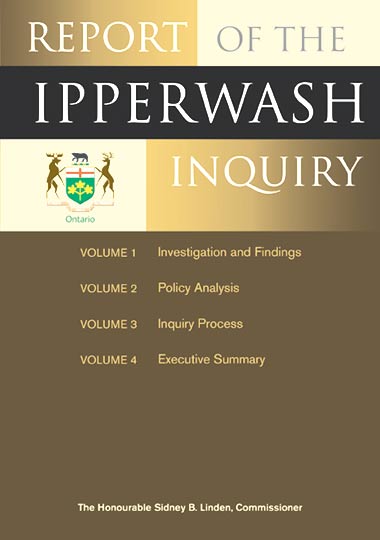 Title page of the Report of the Ipperwash Inquiry by the Honorable Sidney B. Linden, Commissioner